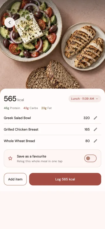 Vitacal AI meal photo analysis screenshot